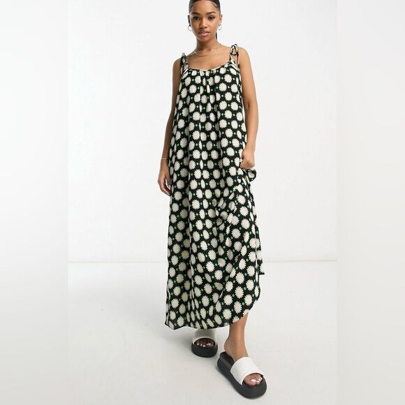 NWT ASOS Design Tie Strap Detail Trapeze Maxi Slip Dress with floral pattern - Picture 1 of 9